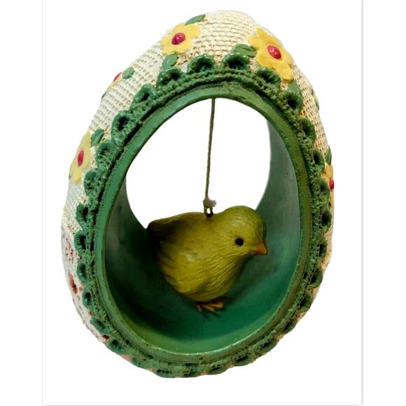 Decorative Easter Egg Hollow Dangling Chick Green Lace Ceramic Easter Figurine - Picture 1 of 7